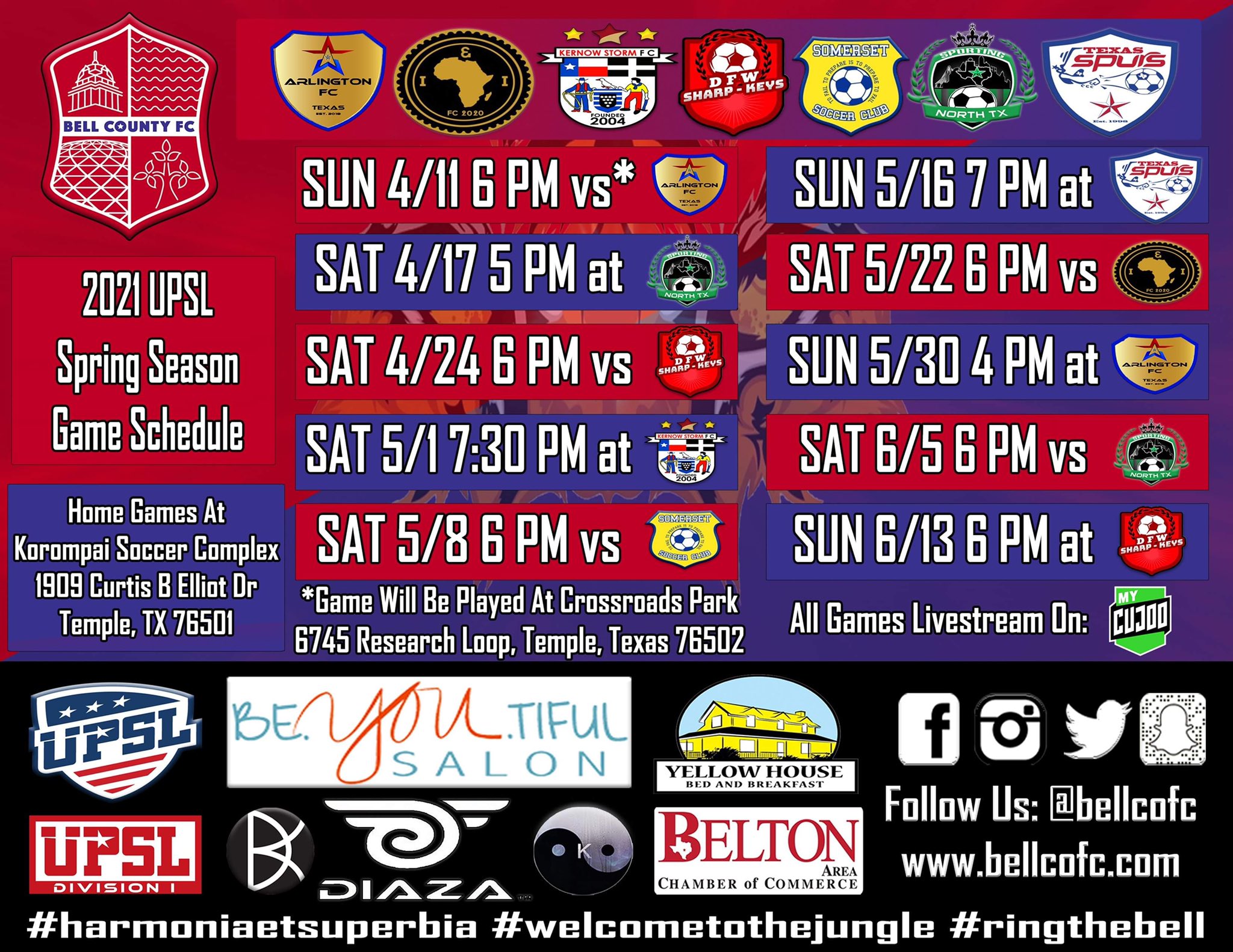 Spring \'21 UPSL Schedule | Bell County FC